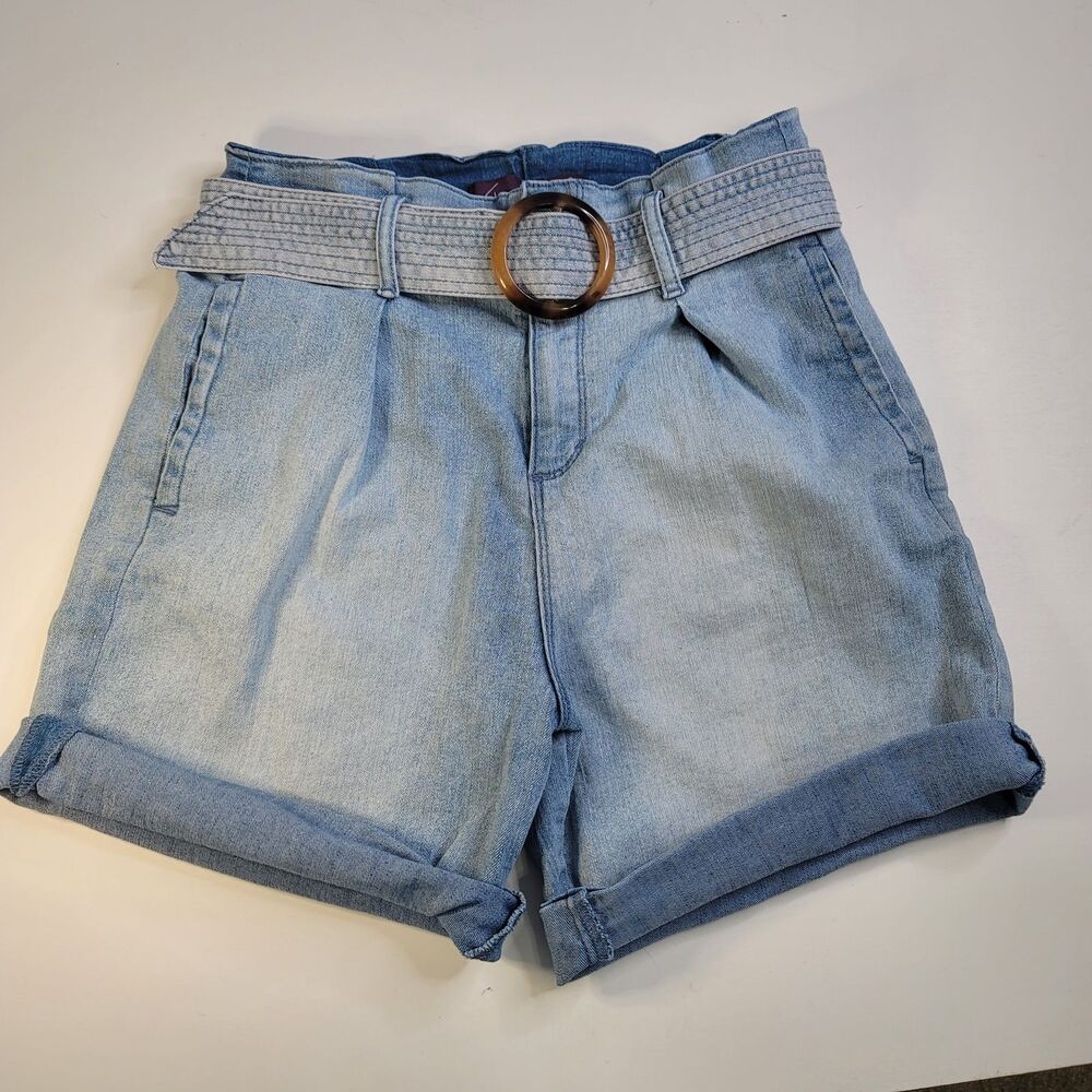 Gloria Vanderbilt Paperbag Waist Denim Shorts Light Wash Belted Stretch Women 6